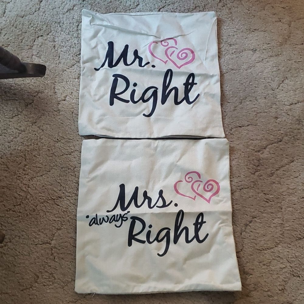 New in Package "Mr. Right" and Mrs. Always Right" 16" Pillow Covers - 💖Cute!